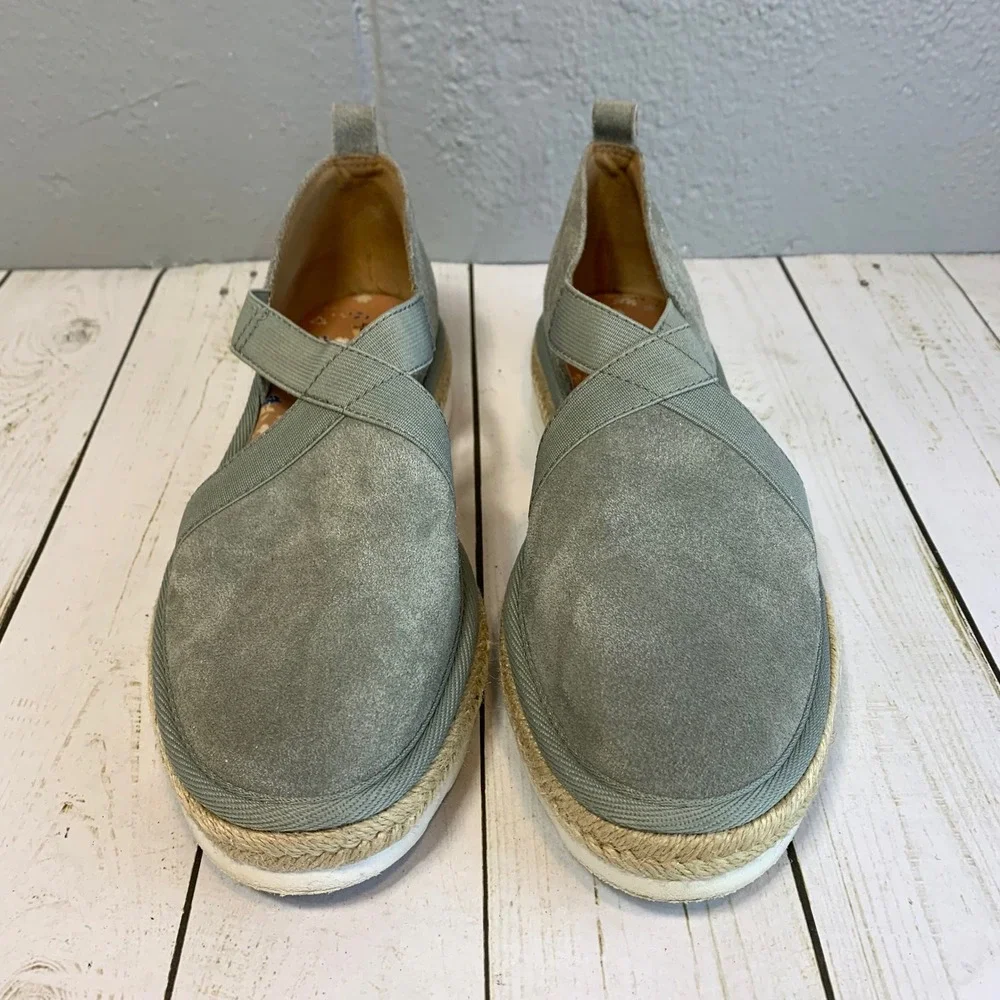 Lucky Brand Jenife Espadrille Flats Suede Sage Grey Women's Size 7